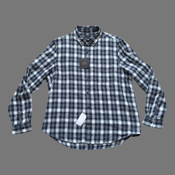 14th & Union Nordstrom Navy Plaid Texture Button Up Size L NWT - Picture 1 of 6